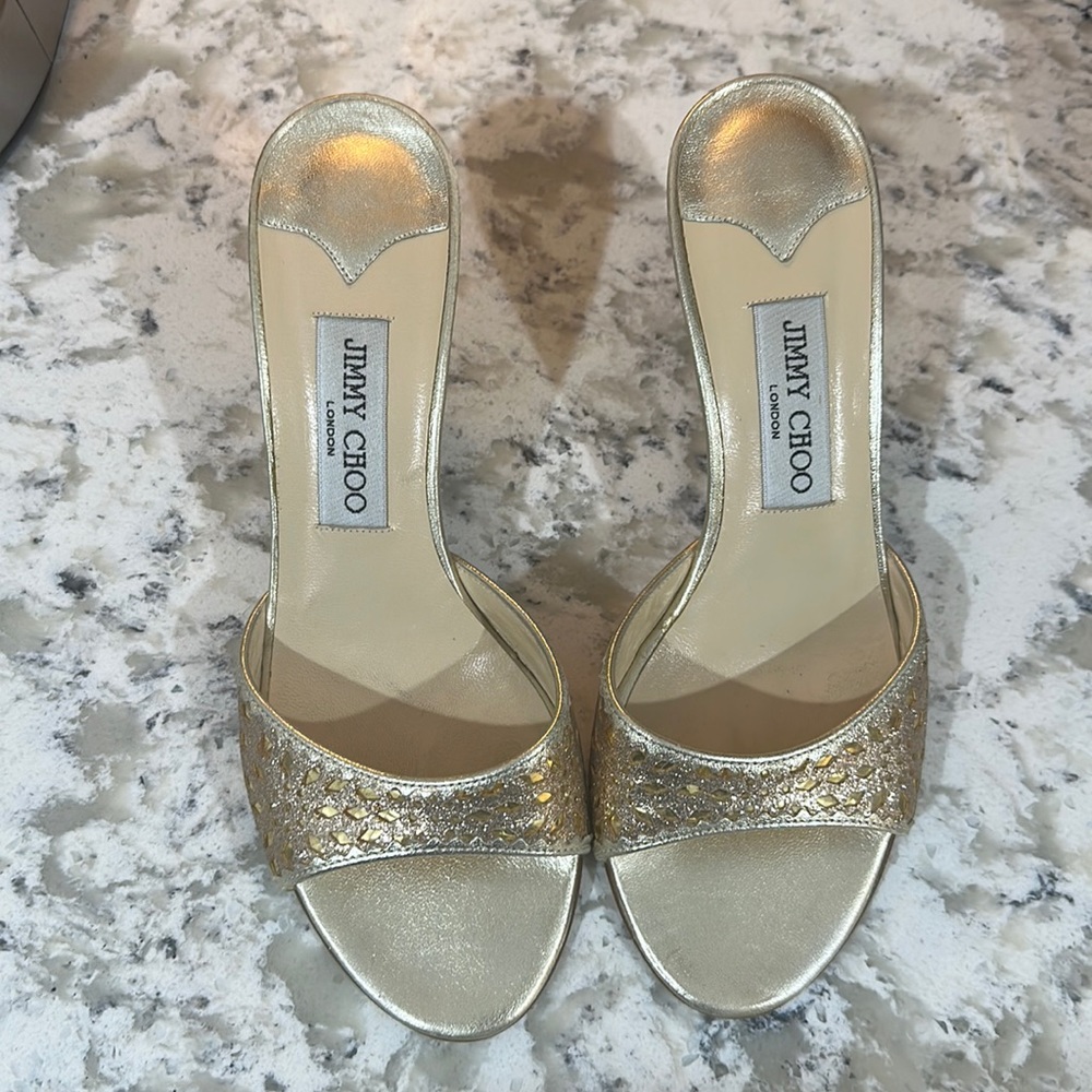 Jimmy Choo Gold Eyelet Heel Slide